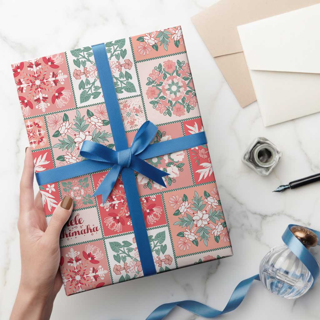 Mele Kalikimaka Hawaii Christmas Wrapping Paper Ulaula Seamless Floral Motif - Polynesian Pride