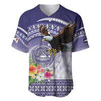 American Samoa Bald Eagle Baseball Jersey Polynesian Tropical Flowers LT9 Blue - Polynesian Pride