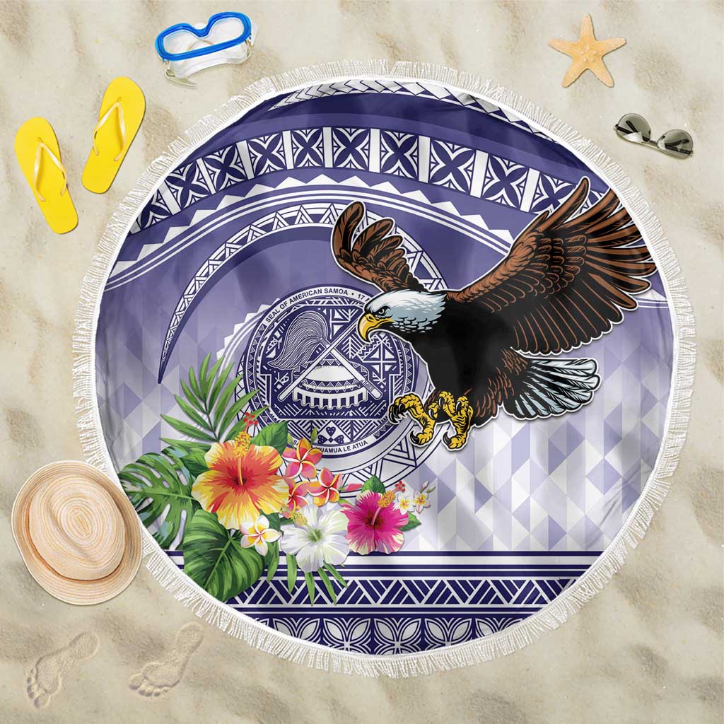 American Samoa Bald Eagle Beach Blanket Polynesian Tropical Flowers LT9 One Size 150cm Blue - Polynesian Pride