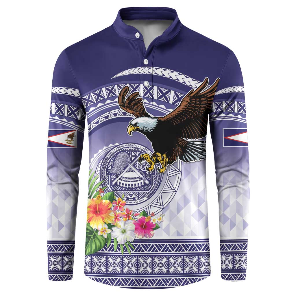 American Samoa Bald Eagle Button Sweatshirt Polynesian Tropical Flowers LT9 Blue - Polynesian Pride