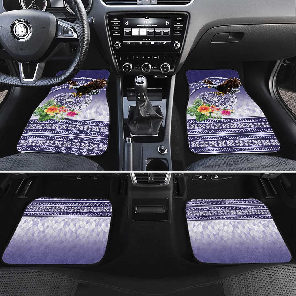 American Samoa Bald Eagle Car Mats Polynesian Tropical Flowers LT9 Set 4pcs Blue - Polynesian Pride