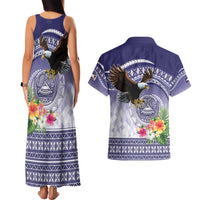 American Samoa Bald Eagle Couples Matching Tank Maxi Dress and Hawaiian Shirt Polynesian Tropical Flowers LT9 - Polynesian Pride