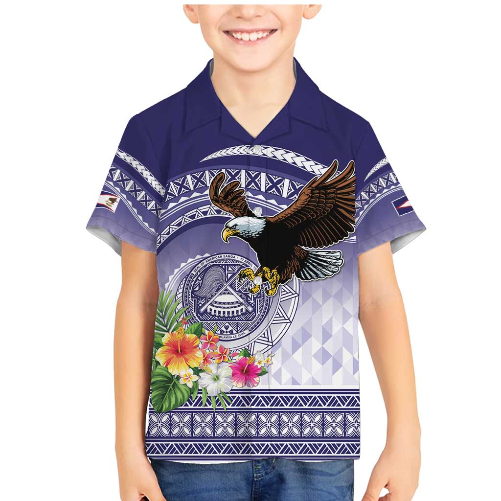 American Samoa Bald Eagle Family Matching Mermaid Dress and Hawaiian Shirt Polynesian Tropical Flowers
