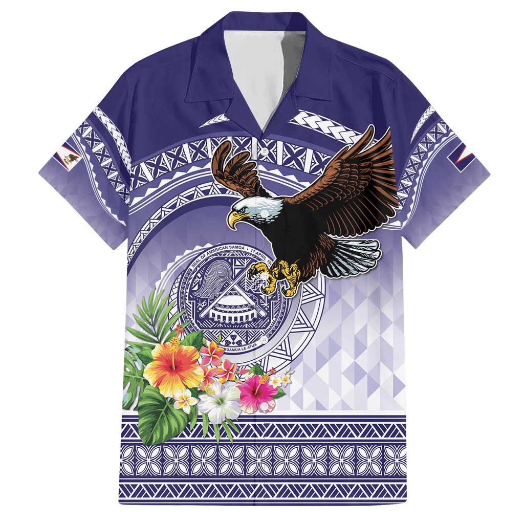 American Samoa Bald Eagle Hawaiian Shirt Polynesian Tropical Flowers LT9 Blue - Polynesian Pride