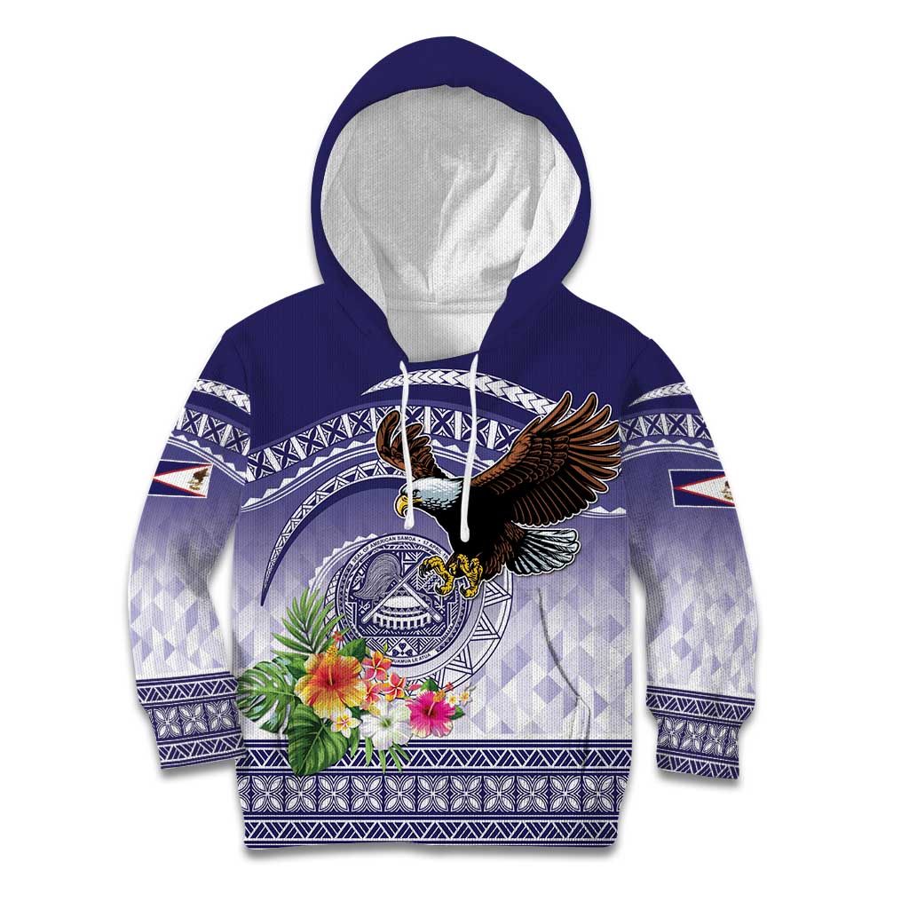 American Samoa Bald Eagle Kid Hoodie Polynesian Tropical Flowers LT9 Hoodie Blue - Polynesian Pride