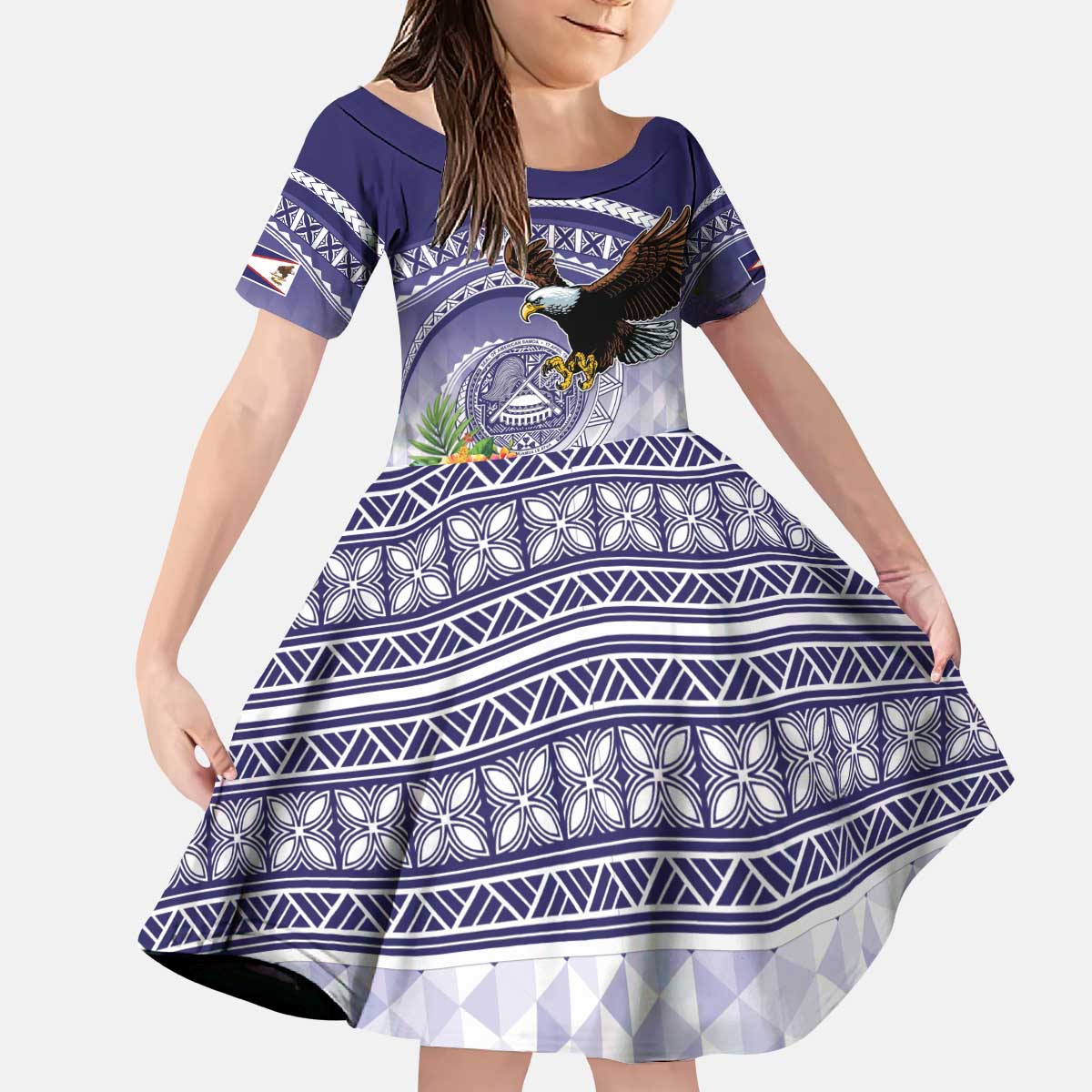 American Samoa Bald Eagle Kid Short Sleeve Dress Polynesian Tropical F - Polynesian Pride American Samoa Bald Eagle Kid Short Sleeve Dress Polynesian Tropical F - Polynesian Pride