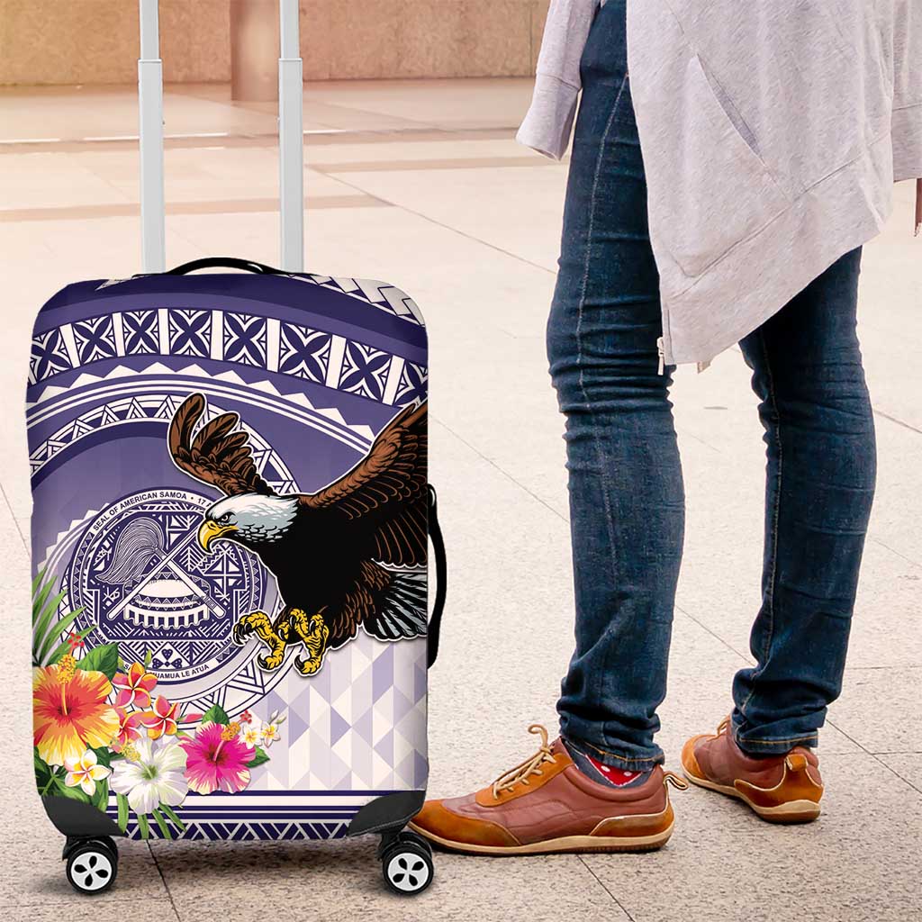 American Samoa Bald Eagle Luggage Cover Polynesian Tropical Flowers LT9 Blue - Polynesian Pride
