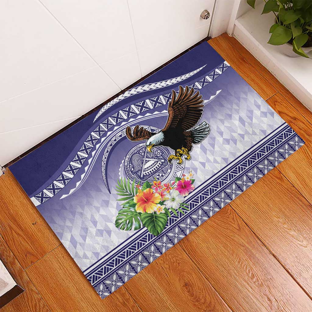 American Samoa Bald Eagle Rubber Doormat Polynesian Tropical Flowers LT9 - Polynesian Pride