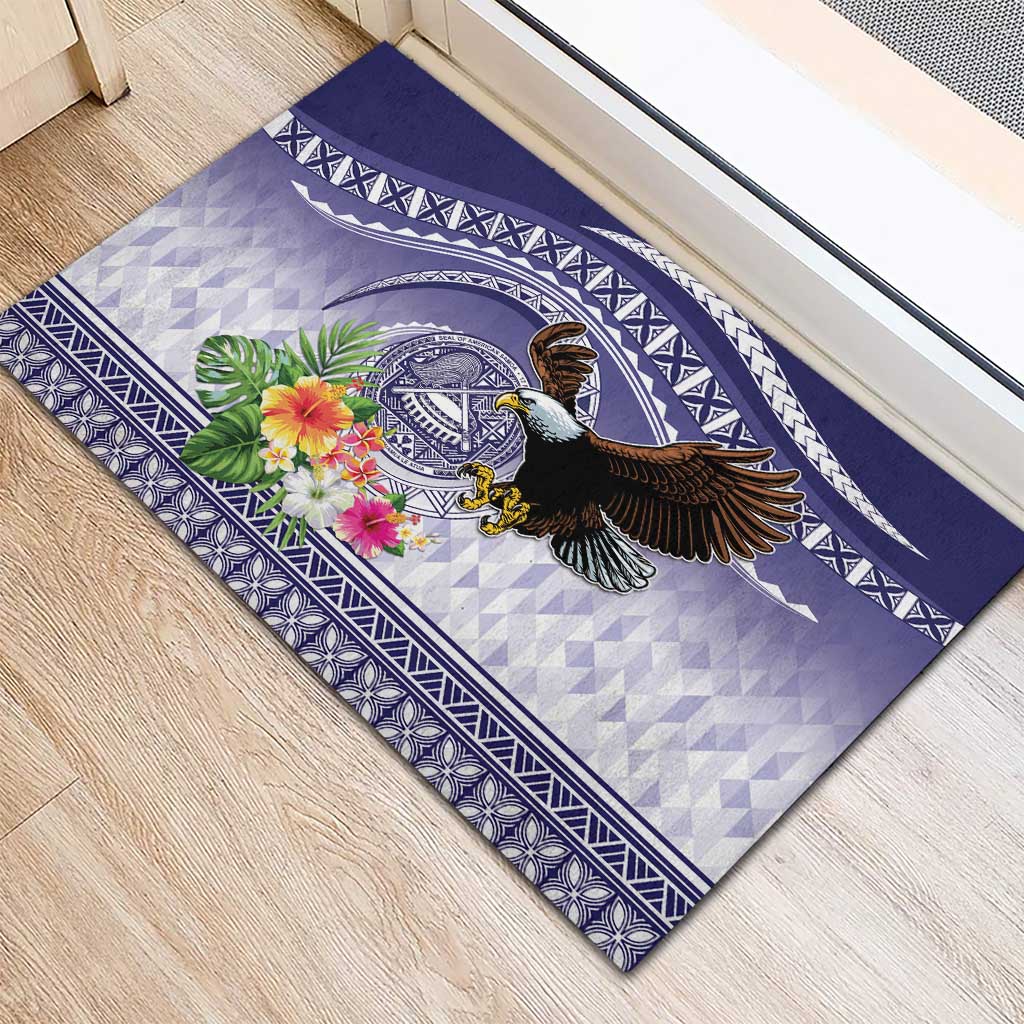 American Samoa Bald Eagle Rubber Doormat Polynesian Tropical Flowers LT9 - Polynesian Pride