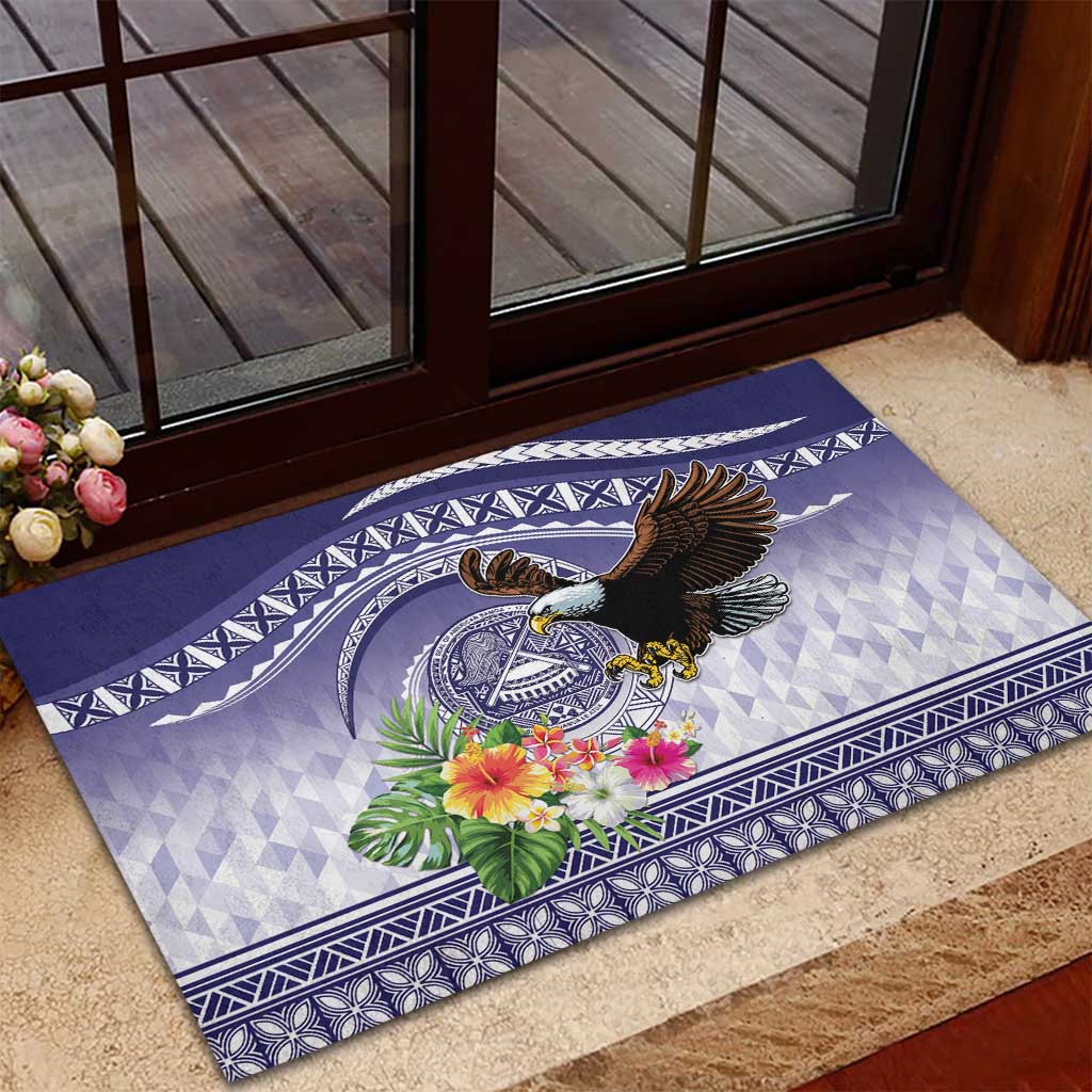 American Samoa Bald Eagle Rubber Doormat Polynesian Tropical Flowers LT9 - Polynesian Pride