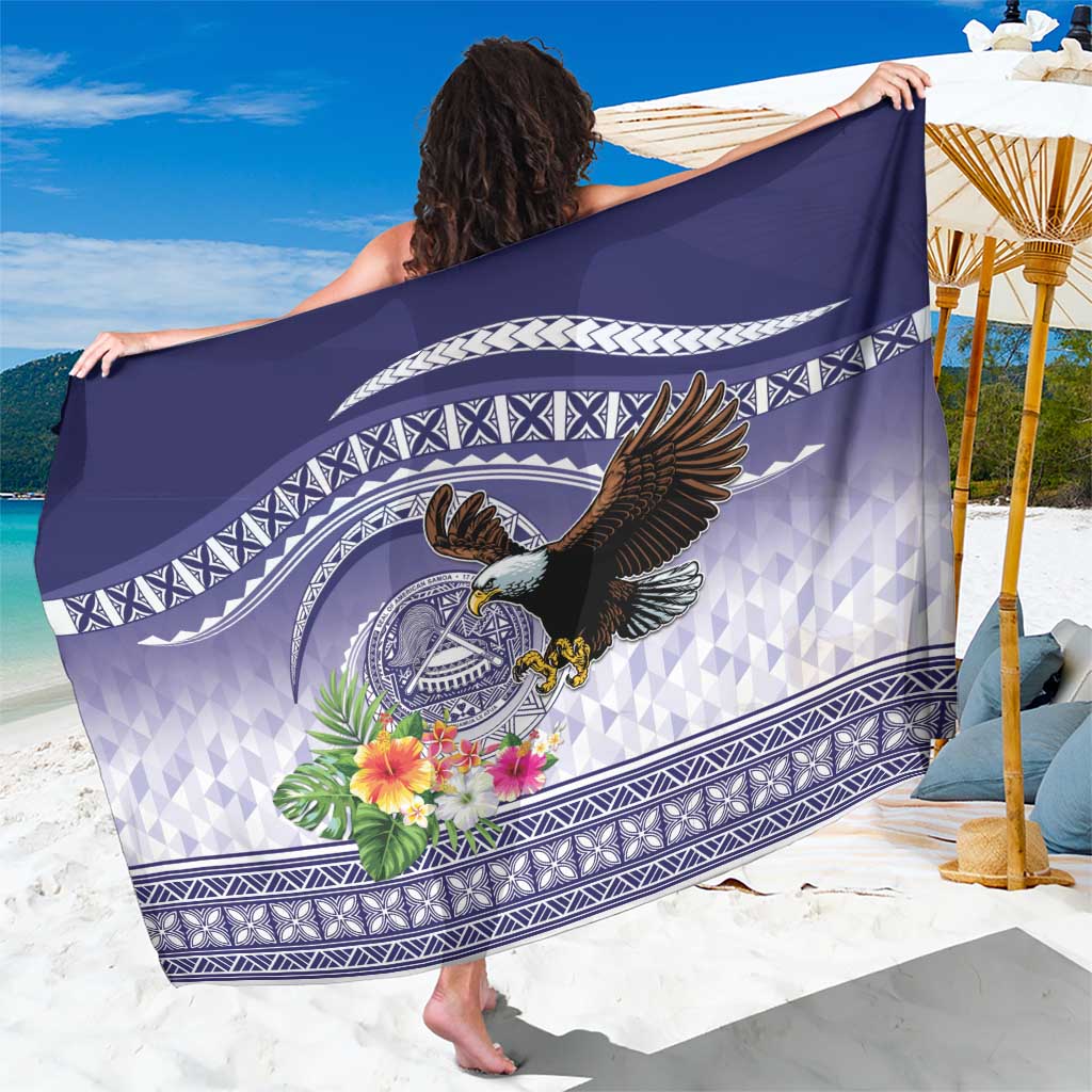 American Samoa Bald Eagle Sarong Polynesian Tropical Flowers LT9 One Size 44 x 66 inches Blue - Polynesian Pride