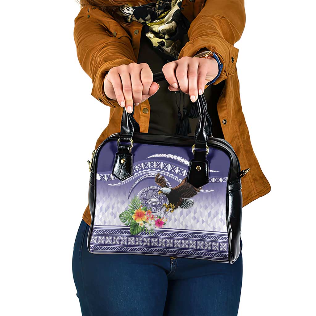 American Samoa Bald Eagle Shoulder Handbag Polynesian Tropical Flowers LT9 One Size Blue - Polynesian Pride