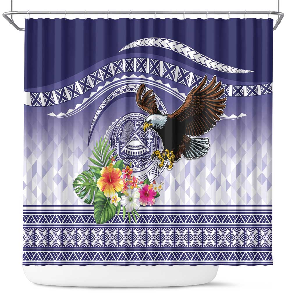 American Samoa Bald Eagle Shower Curtain Polynesian Tropical Flowers LT9 Blue - Polynesian Pride