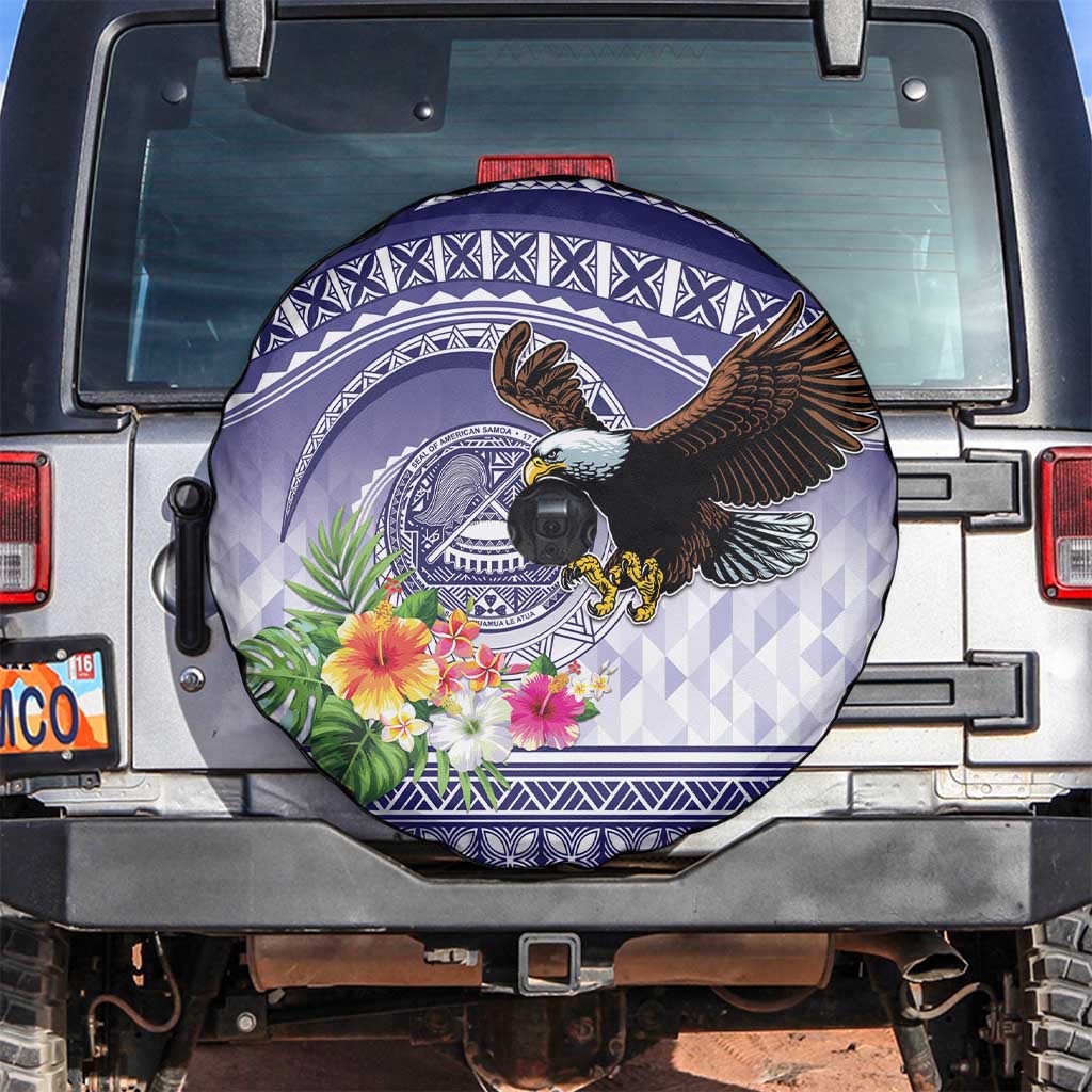 American Samoa Bald Eagle Spare Tire Cover Polynesian Tropical Flowers LT9 Blue - Polynesian Pride