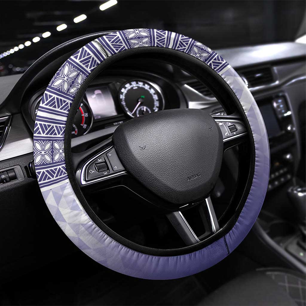 American Samoa Bald Eagle Steering Wheel Cover Polynesian Tropical Flowers LT9 Universal Fit Blue - Polynesian Pride