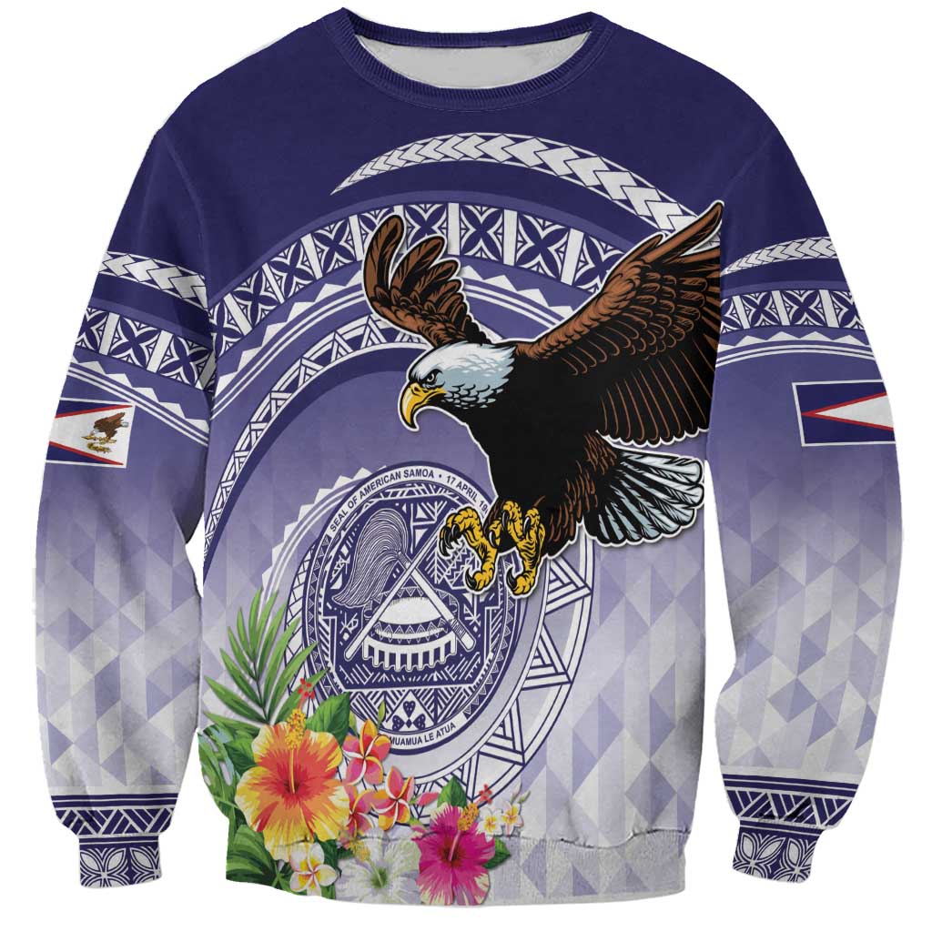 American Samoa Bald Eagle Sweatshirt Polynesian Tropical Flowers LT9 Unisex Blue - Polynesian Pride