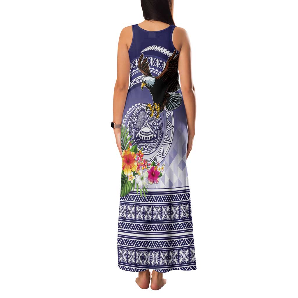 American Samoa Bald Eagle Tank Maxi Dress Polynesian Tropical Flowers LT9 - Polynesian Pride
