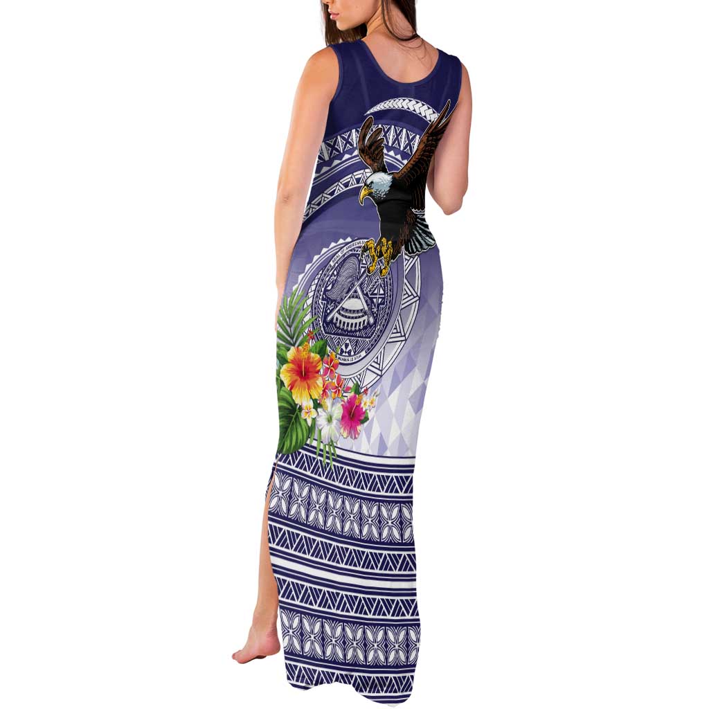American Samoa Bald Eagle Tank Maxi Dress Polynesian Tropical Flowers LT9 - Polynesian Pride