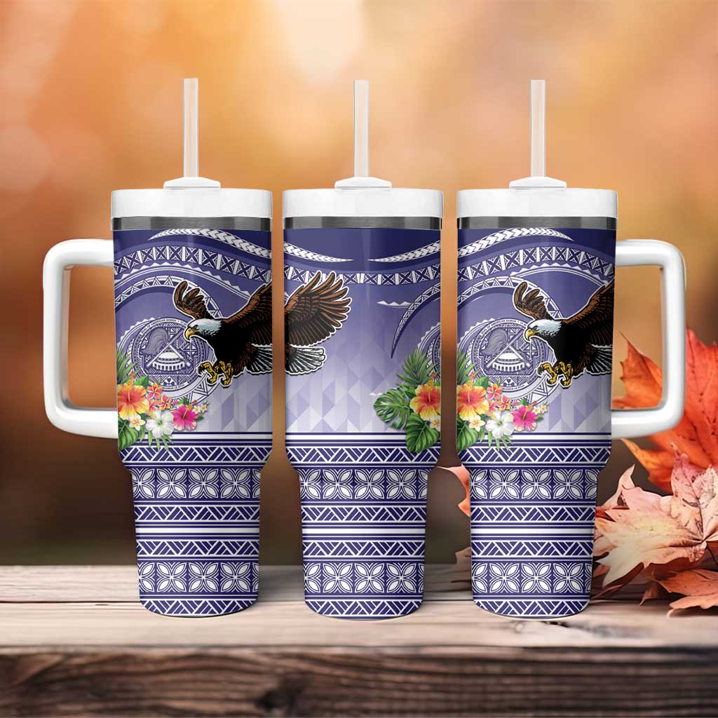 American Samoa Bald Eagle Tumbler With Handle Polynesian Tropical Flowers LT9 - Polynesian Pride