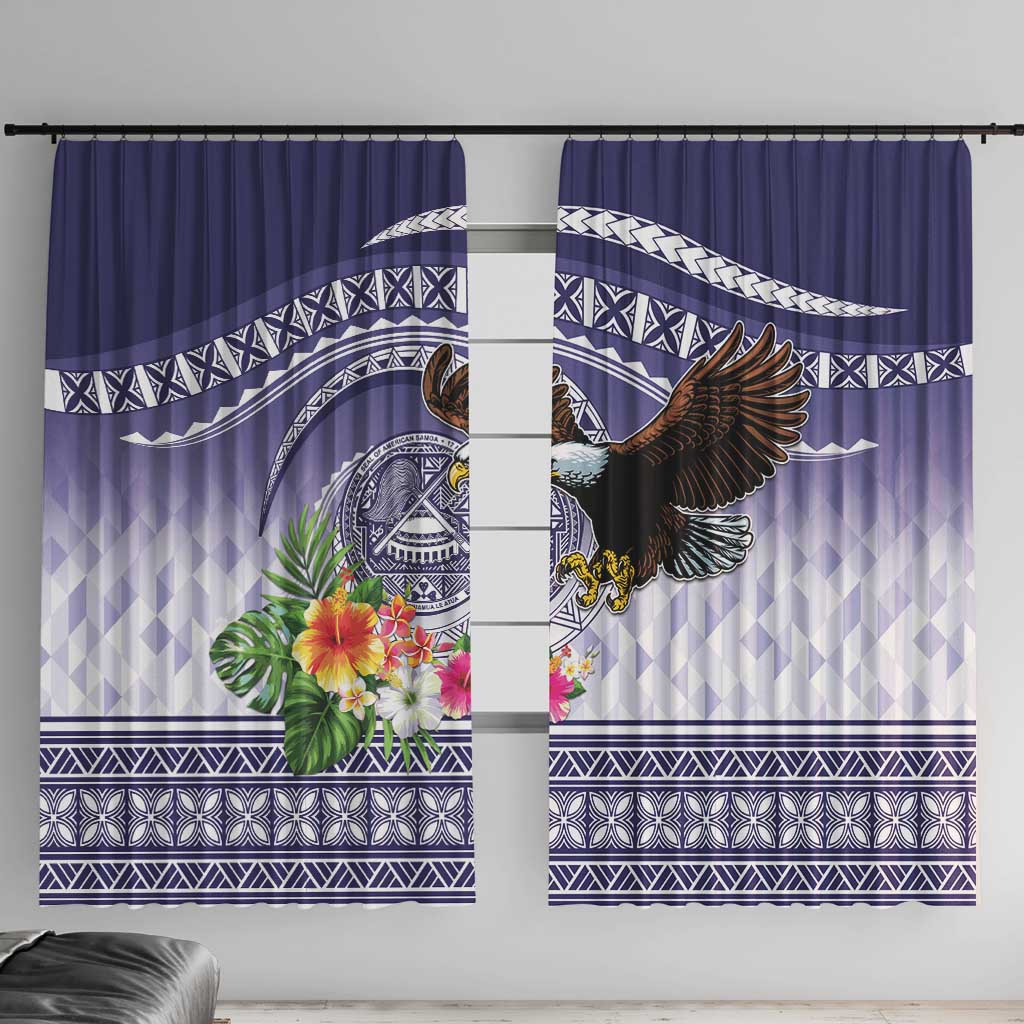 American Samoa Bald Eagle Window Curtain Polynesian Tropical Flowers LT9 With Hooks Blue - Polynesian Pride