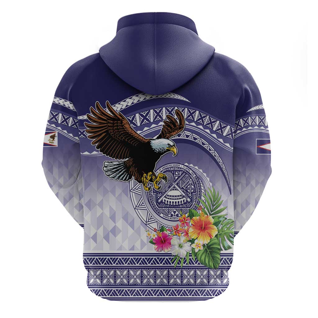 American Samoa Bald Eagle Zip Hoodie Polynesian Tropical Flowers