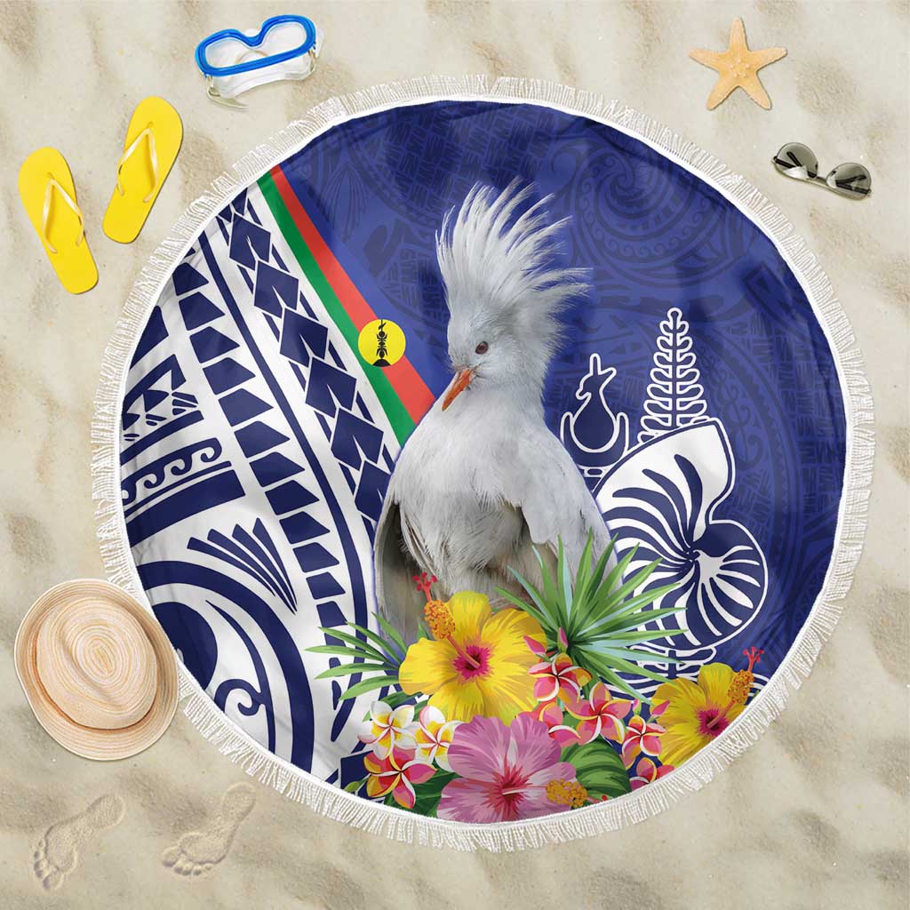 New Caledonia Kagu Bird Beach Blanket Polynesian Tropical Flowers LT9 One Size 150cm Blue - Polynesian Pride