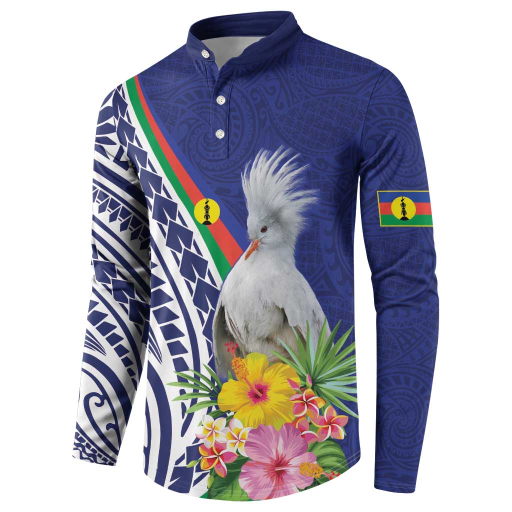New Caledonia Kagu Bird Button Sweatshirt Polynesian Tropical Flowers