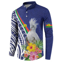 New Caledonia Kagu Bird Button Sweatshirt Polynesian Tropical Flowers