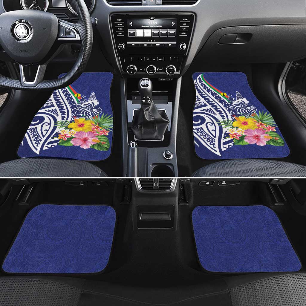 New Caledonia Kagu Bird Car Mats Polynesian Tropical Flowers LT9 Set 4pcs Blue - Polynesian Pride
