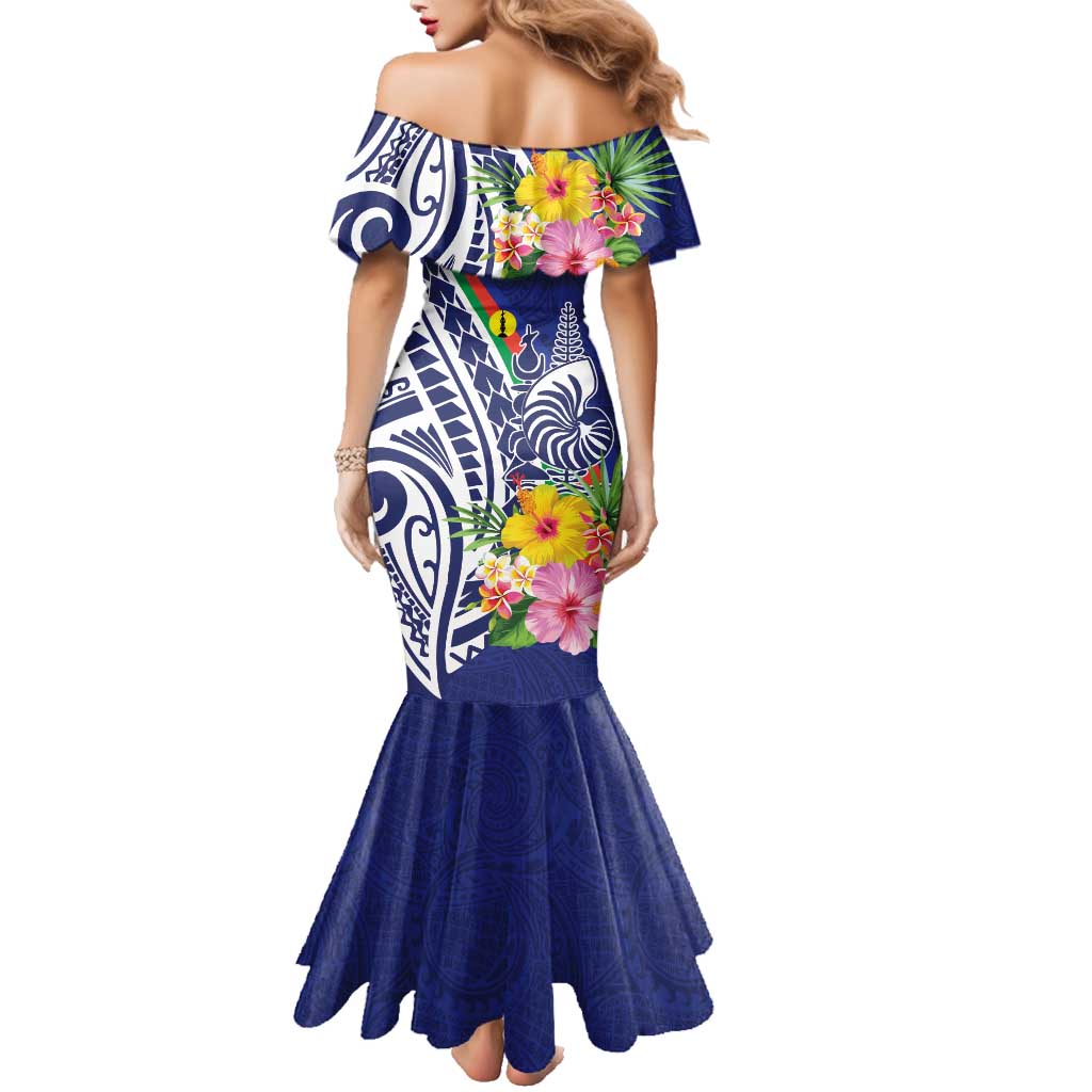 New Caledonia Kagu Bird Family Matching Mermaid Dress and Hawaiian Shirt Polynesian Tropical Flowers