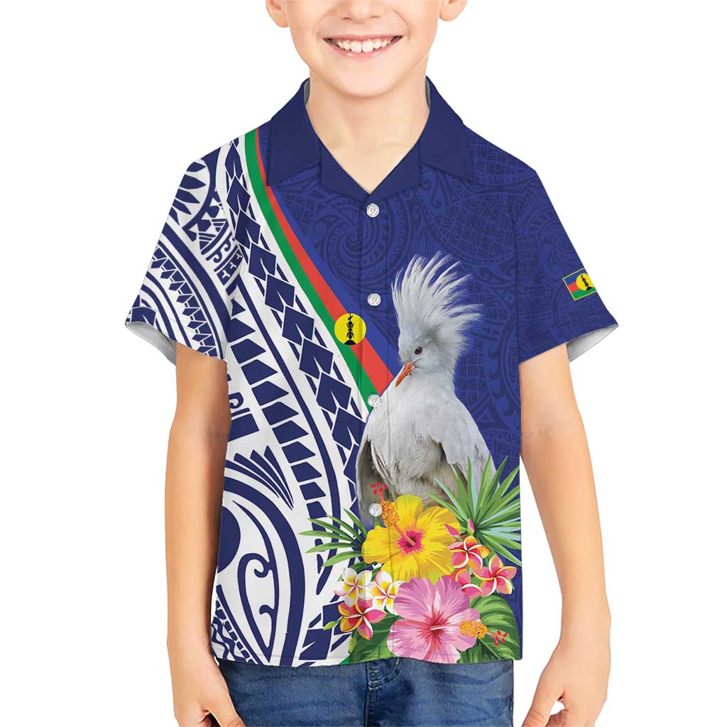New Caledonia Kagu Bird Kid Hawaiian Shirt Polynesian Tropical Flowers LT9 Kid Blue - Polynesian Pride