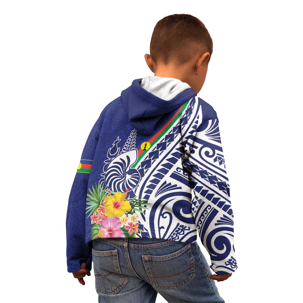 New Caledonia Kagu Bird Kid Hoodie Polynesian Tropical Flowers