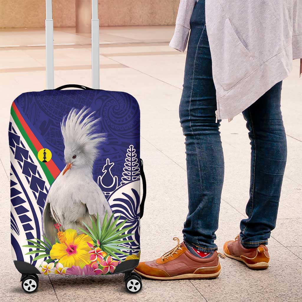 New Caledonia Kagu Bird Luggage Cover Polynesian Tropical Flowers LT9 Blue - Polynesian Pride