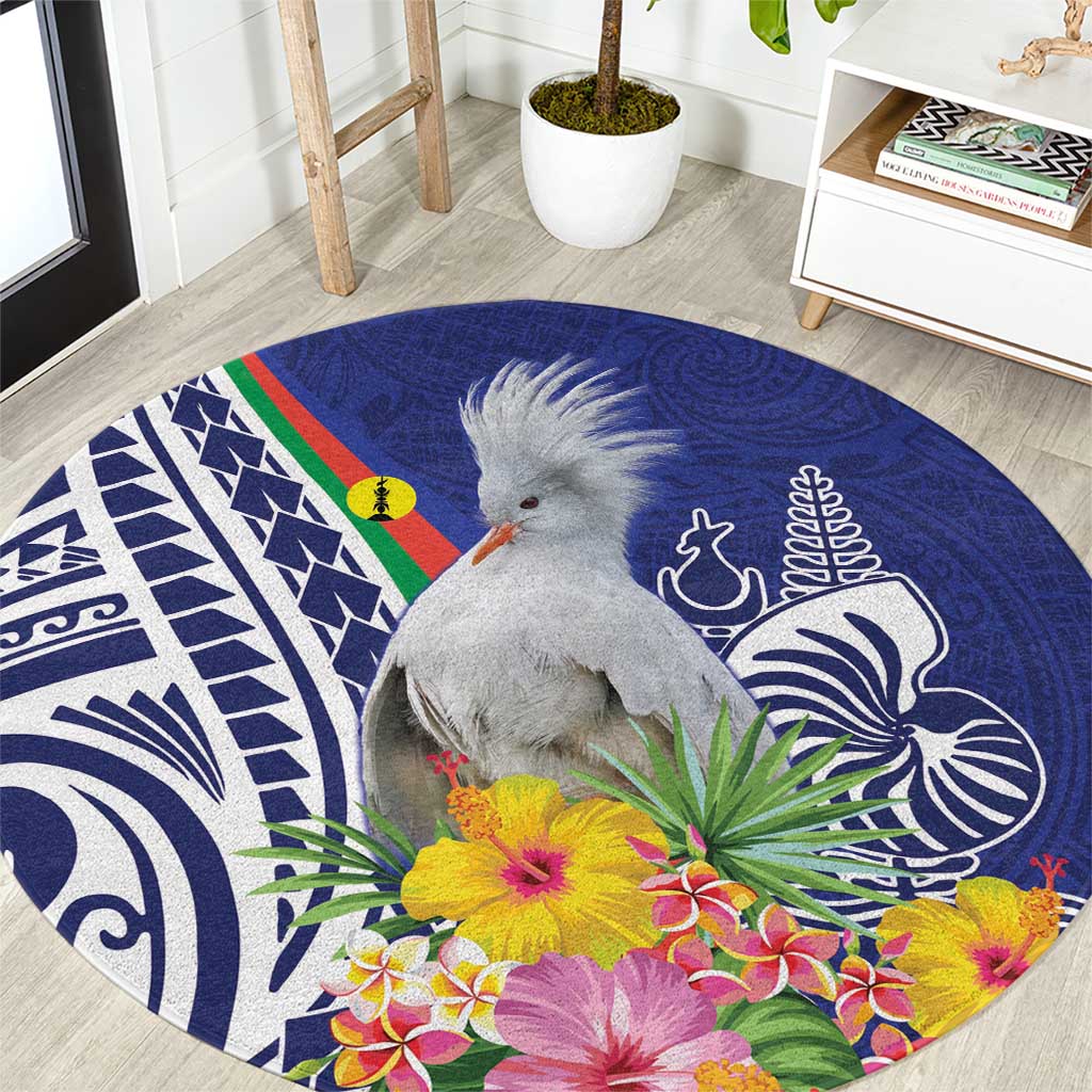 New Caledonia Kagu Bird Round Carpet Polynesian Tropical Flowers LT9 Blue - Polynesian Pride