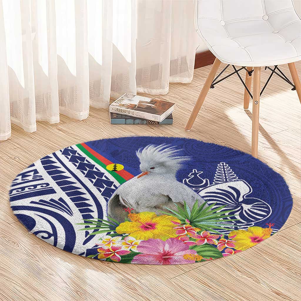 New Caledonia Kagu Bird Round Carpet Polynesian Tropical Flowers