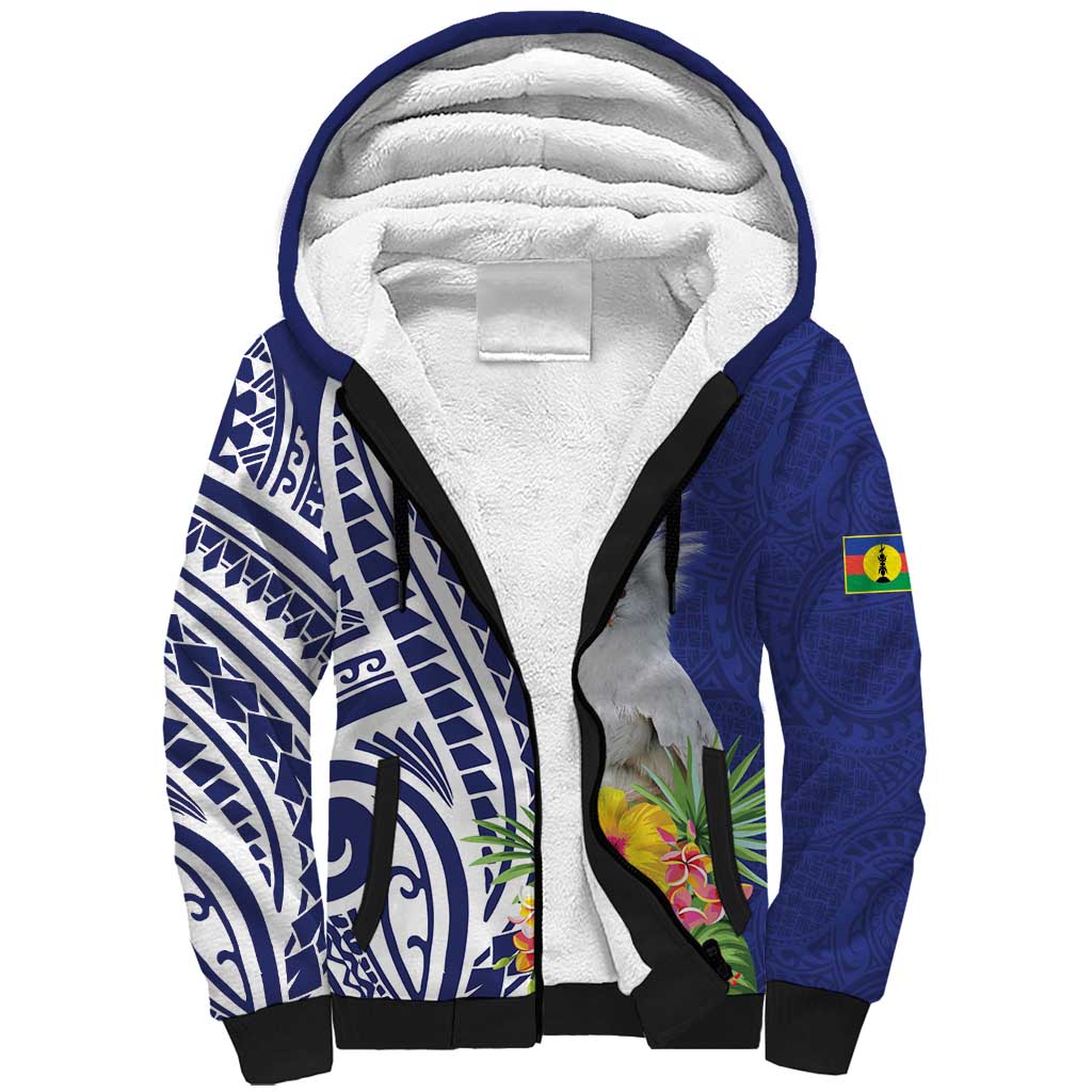 New Caledonia Kagu Bird Sherpa Hoodie Polynesian Tropical Flowers LT9 Unisex Blue - Polynesian Pride