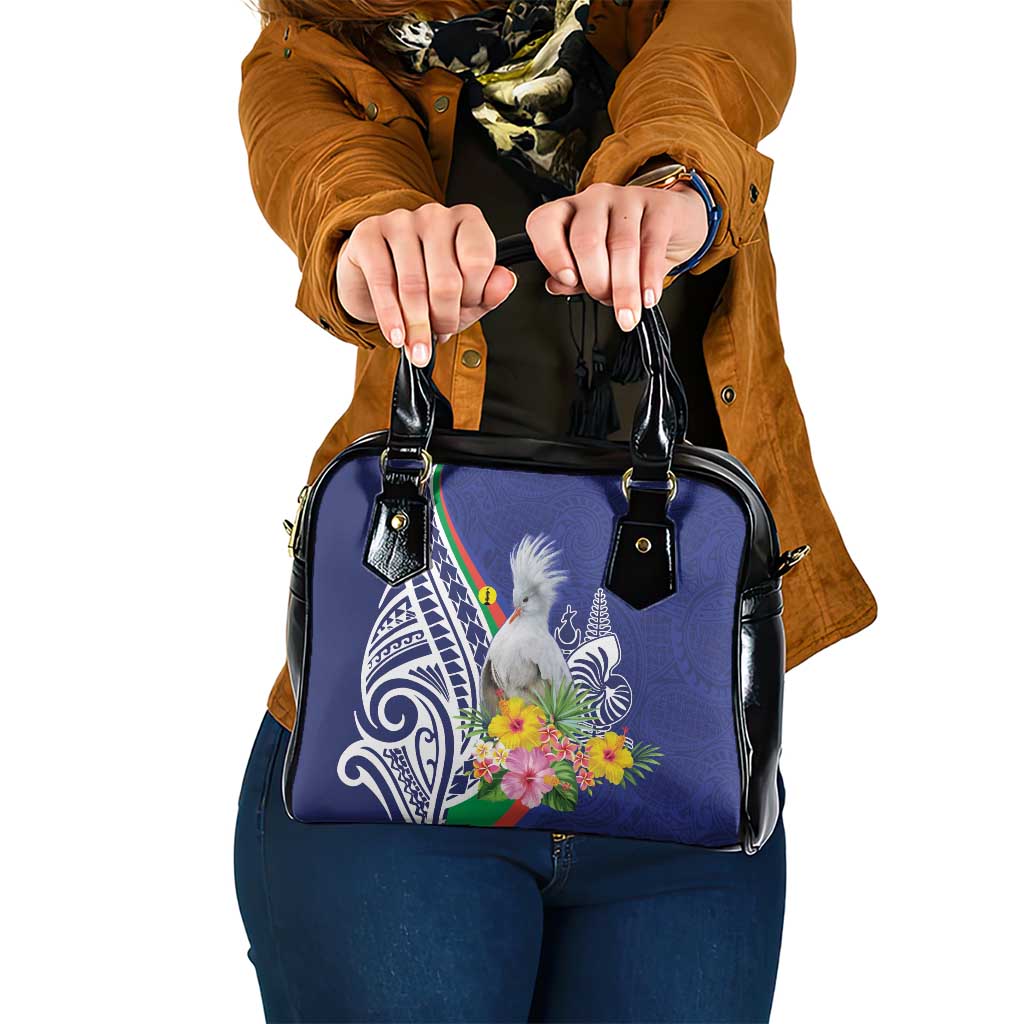 New Caledonia Kagu Bird Shoulder Handbag Polynesian Tropical Flowers LT9 One Size Blue - Polynesian Pride