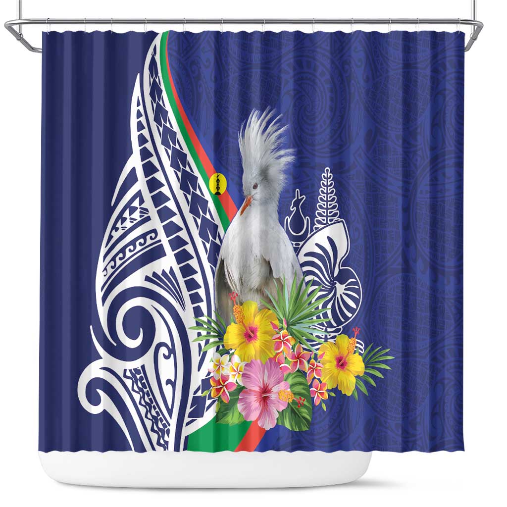 New Caledonia Kagu Bird Shower Curtain Polynesian Tropical Flowers LT9 Blue - Polynesian Pride