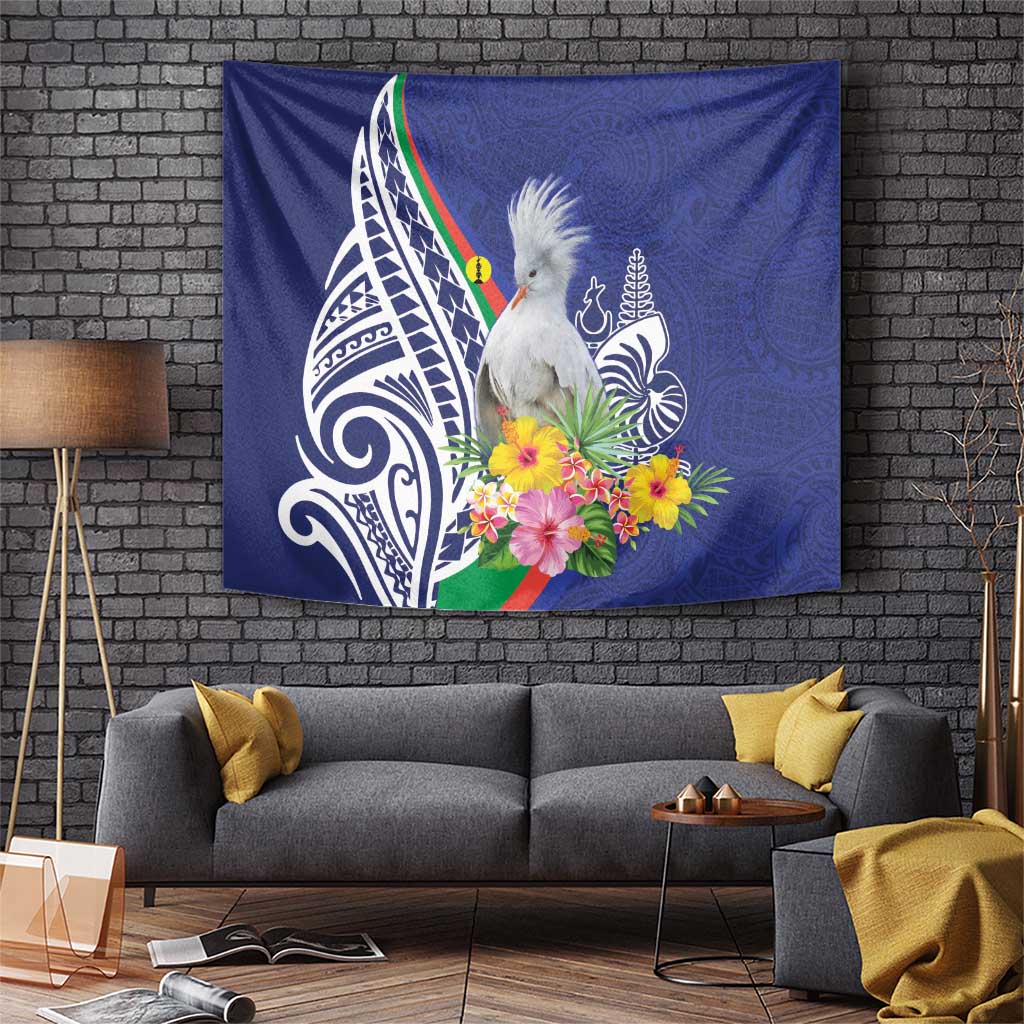 New Caledonia Kagu Bird Tapestry Polynesian Tropical Flowers LT9 Blue - Polynesian Pride