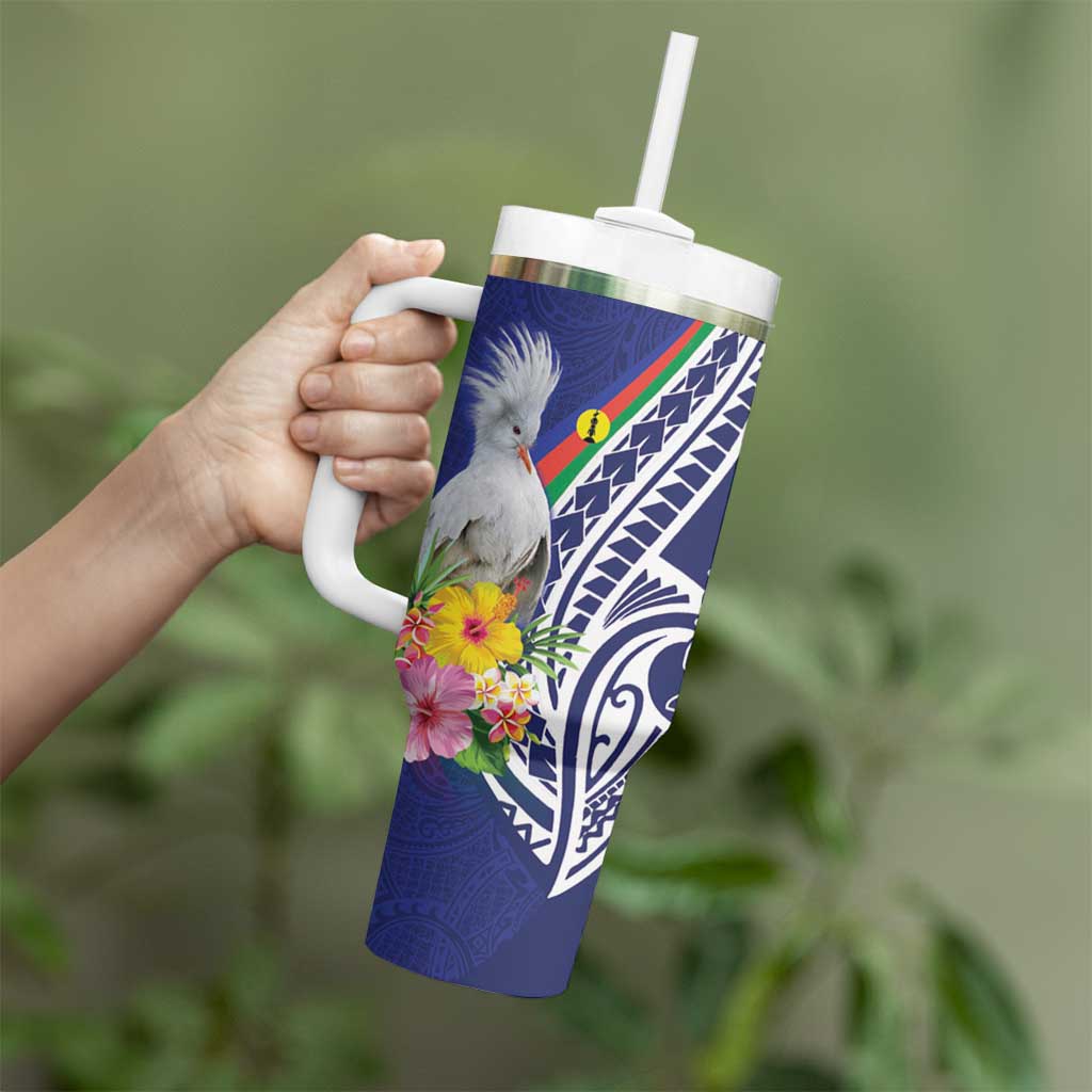 New Caledonia Kagu Bird Tumbler With Handle Polynesian Tropical Flowers