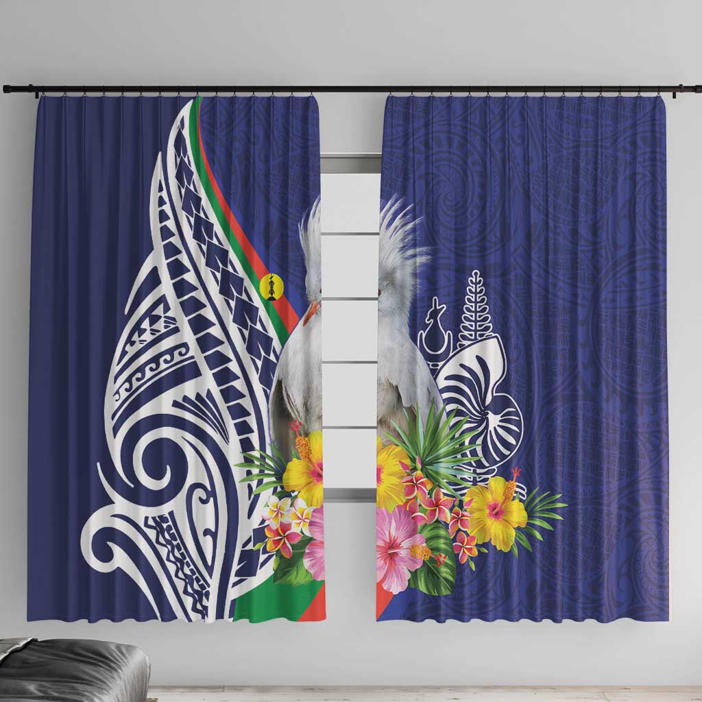 New Caledonia Kagu Bird Window Curtain Polynesian Tropical Flowers LT9 With Hooks Blue - Polynesian Pride