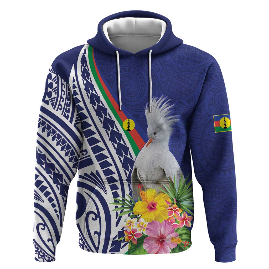 New Caledonia Kagu Bird Zip Hoodie Polynesian Tropical Flowers