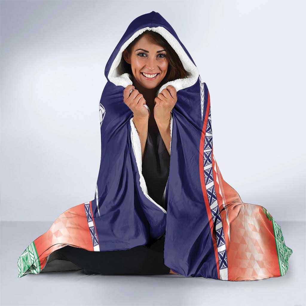 New Caledonia Nautilus Shell Hooded Blanket Polynesian Tropical Flowers