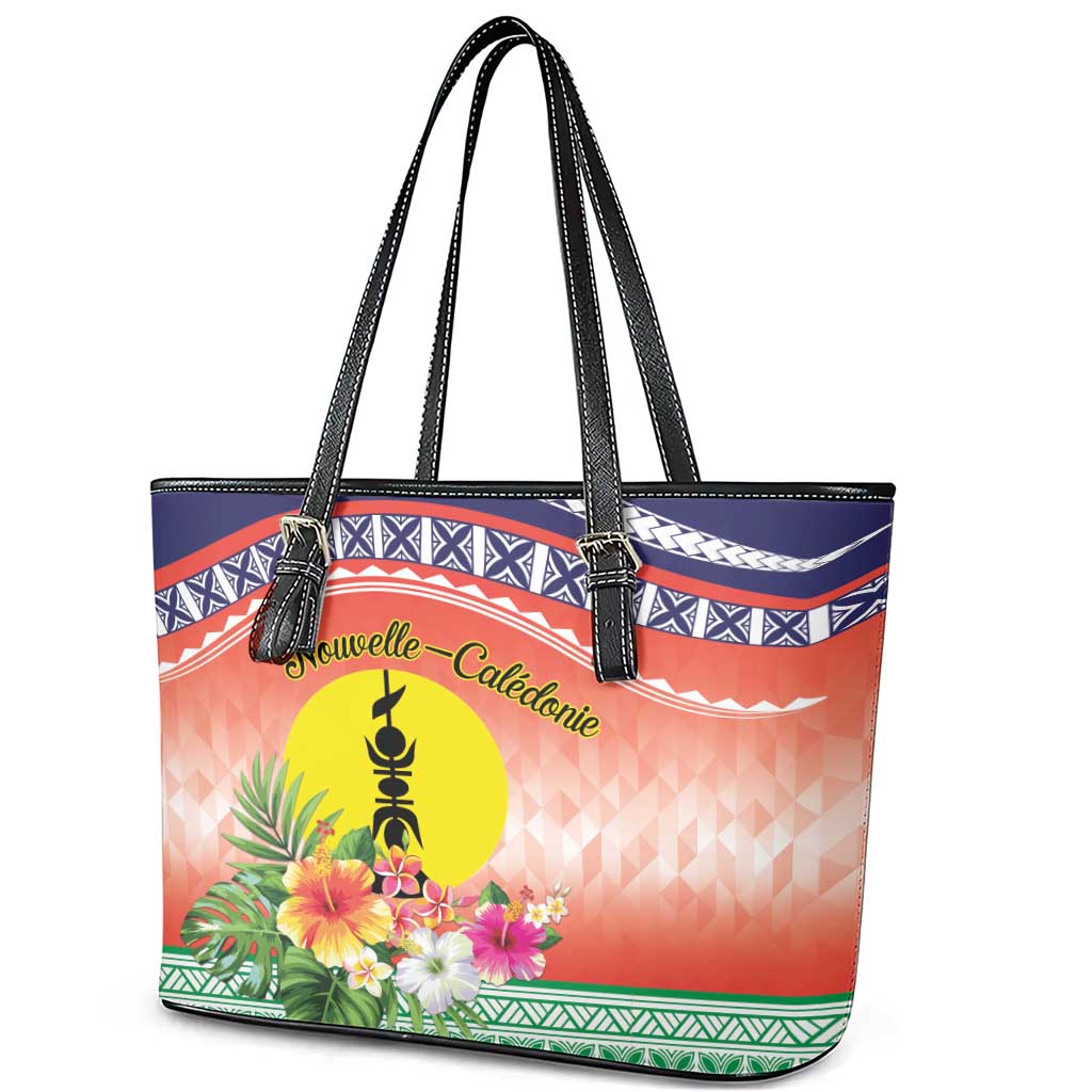 New Caledonia Nautilus Shell Leather Tote Bag Polynesian Tropical Flowers