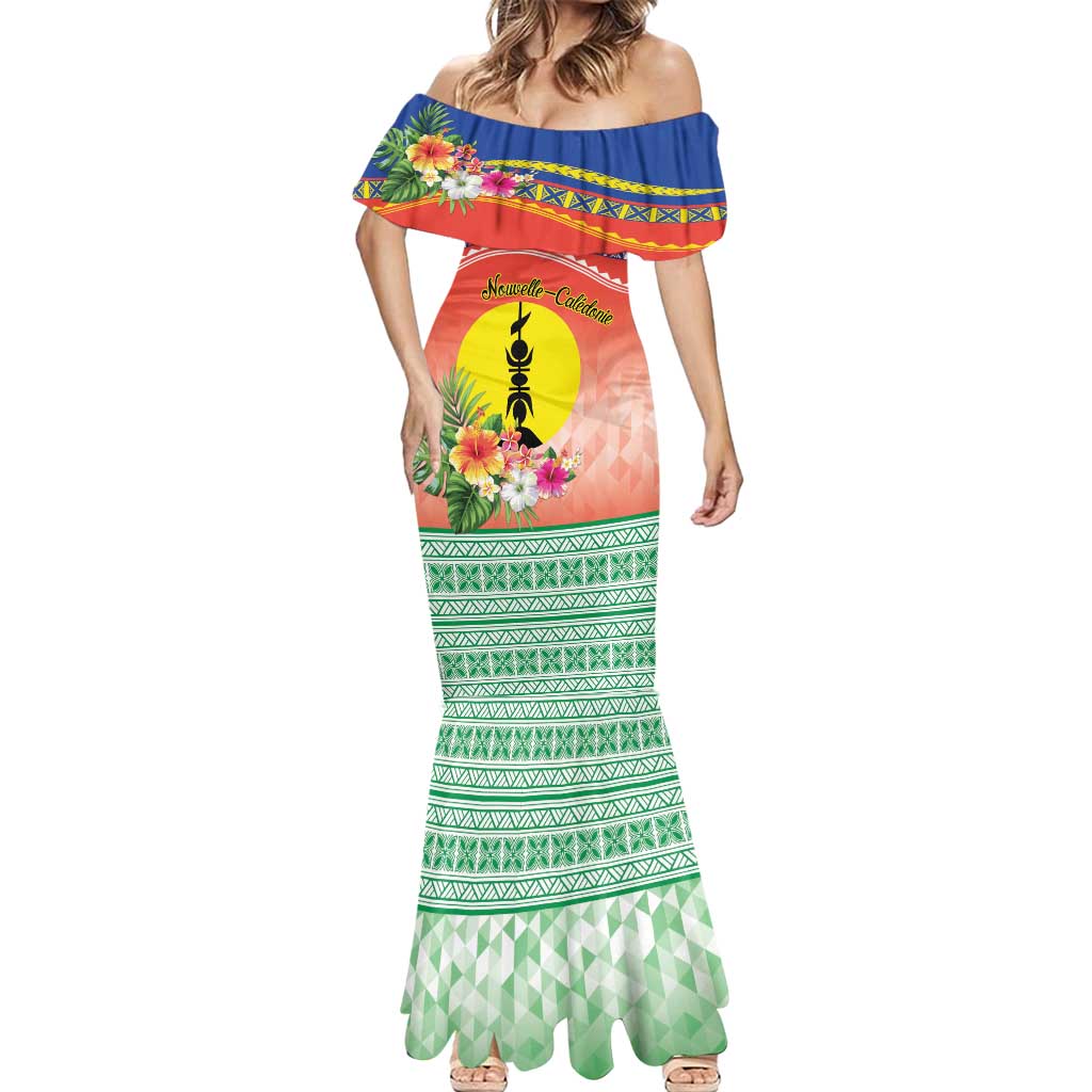 New Caledonia Nautilus Shell Mermaid Dress Polynesian Tropical Flowers