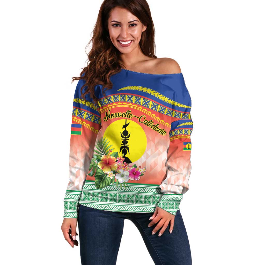 New Caledonia Nautilus Shell Off Shoulder Sweater Polynesian Tropical Flowers LT9 Women Red - Polynesian Pride