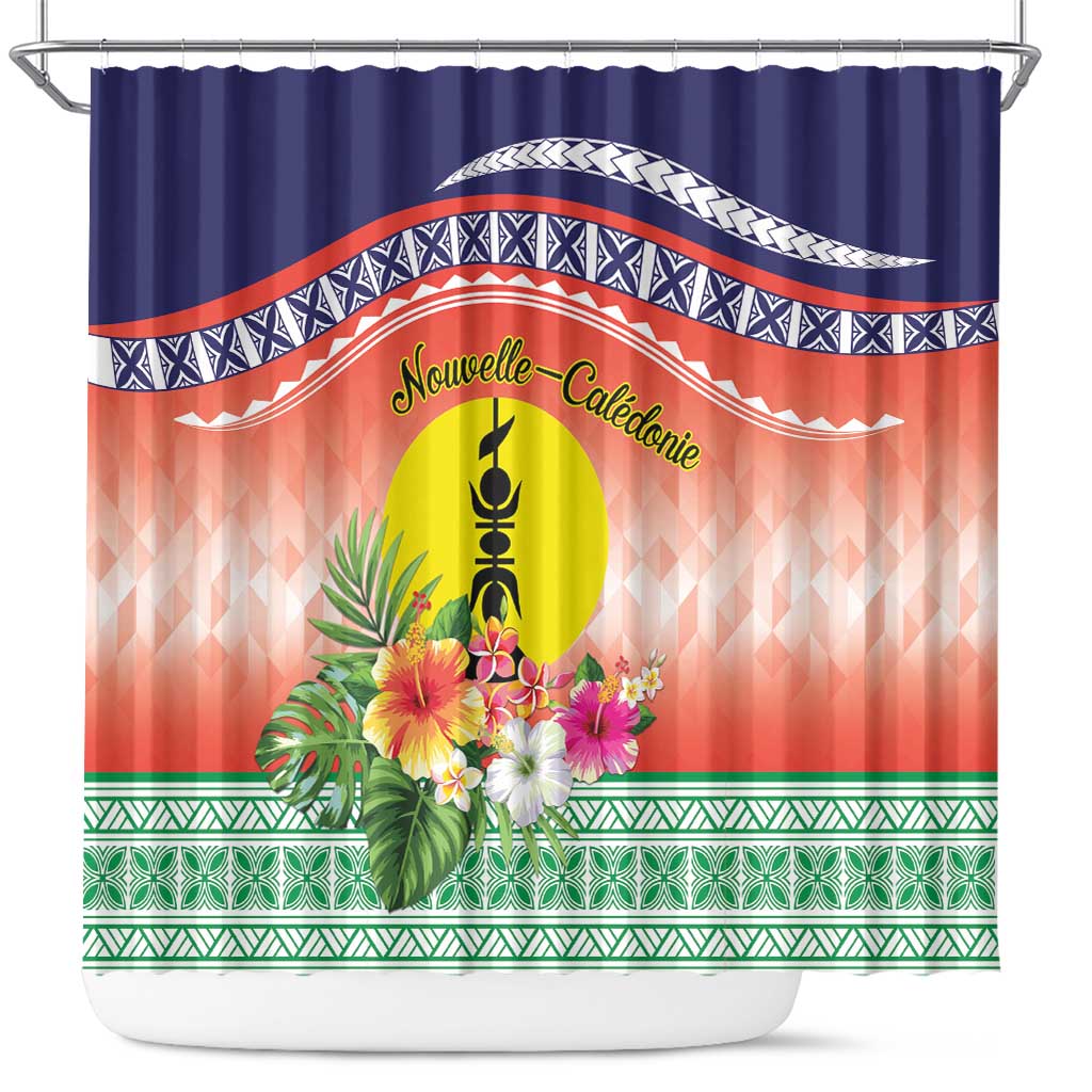 New Caledonia Nautilus Shell Shower Curtain Polynesian Tropical Flowers LT9 Red - Polynesian Pride