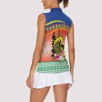 New Caledonia Nautilus Shell Women Sleeveless Polo Shirt Polynesian Tropical Flowers