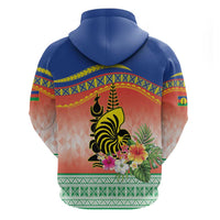 New Caledonia Nautilus Shell Zip Hoodie Polynesian Tropical Flowers