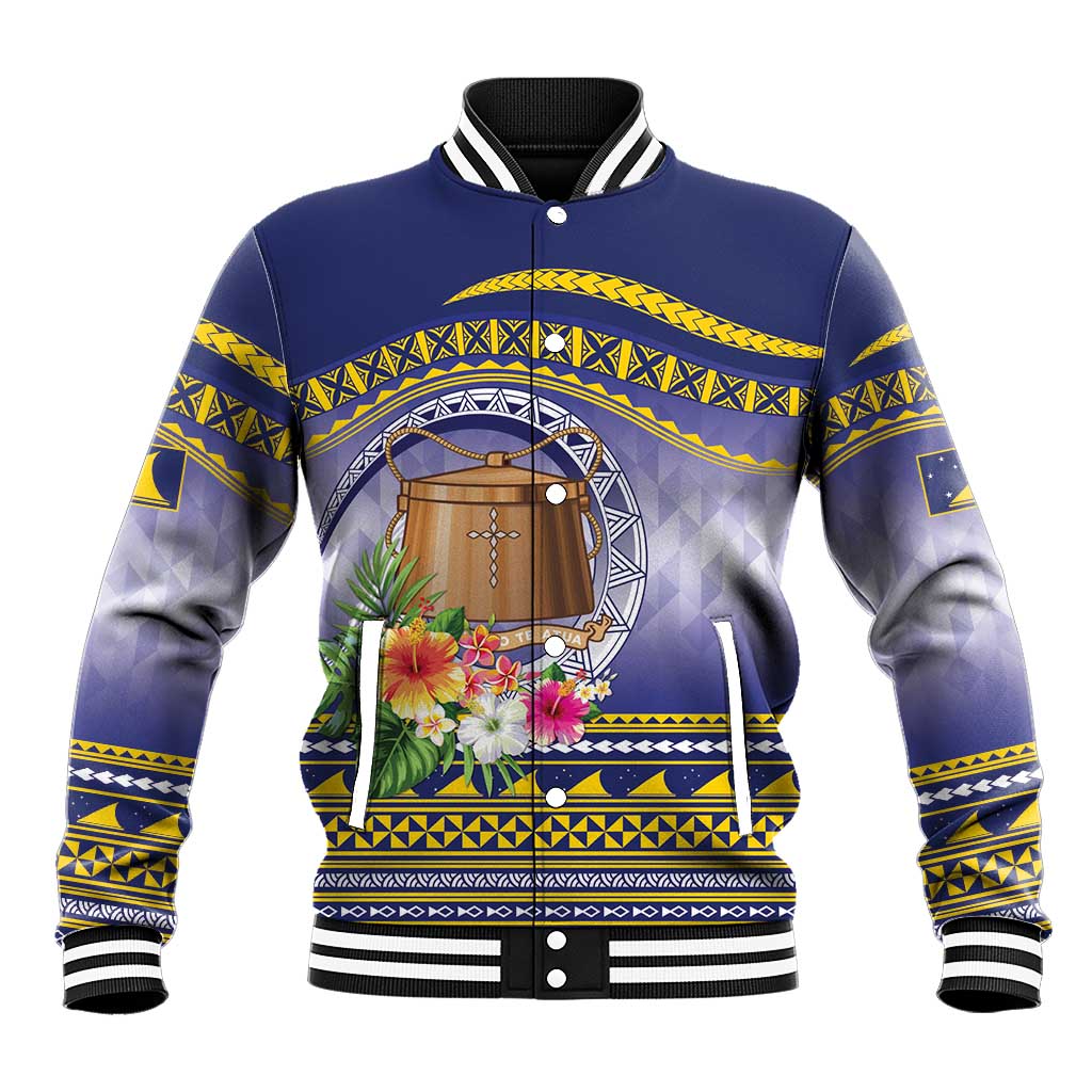 Tokelau Tuluma Baseball Jacket Polynesian Tropical Flowers LT9 Unisex Blue - Polynesian Pride